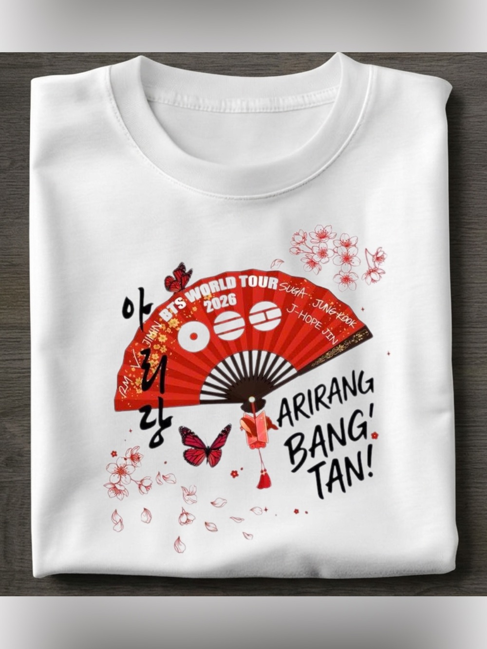 Arirang BTS World Tour 2026 Graphic Tee - White Vintage With Bang Tan Design